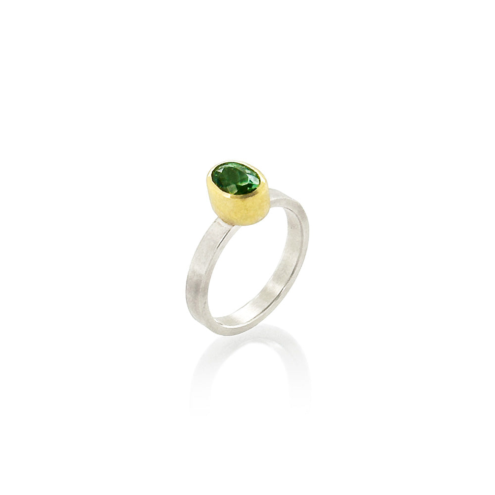 Oval Green Tourmaline Faceted Ring