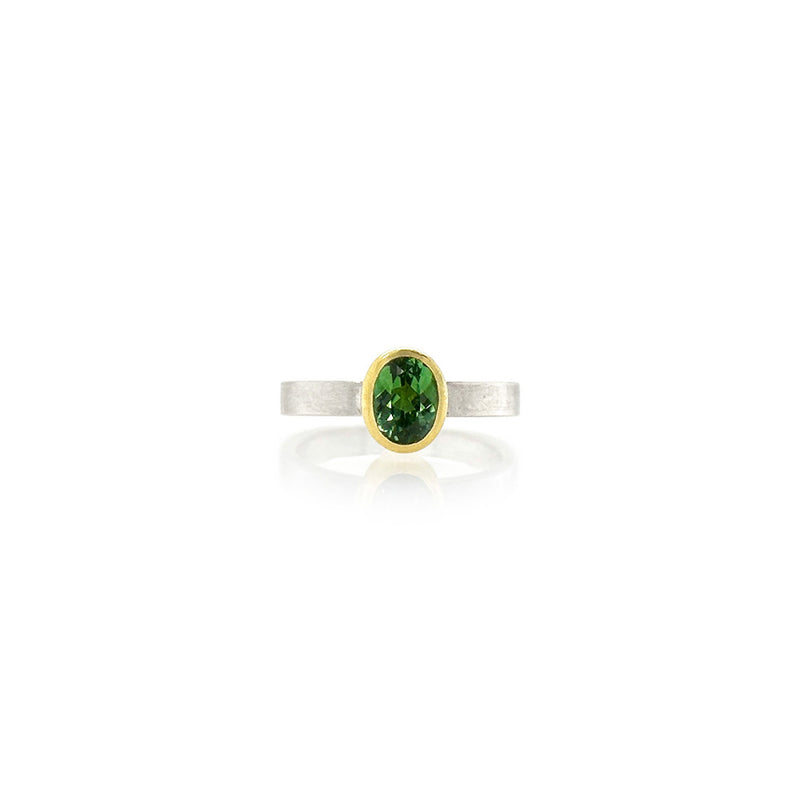 Oval Green Tourmaline Faceted Ring