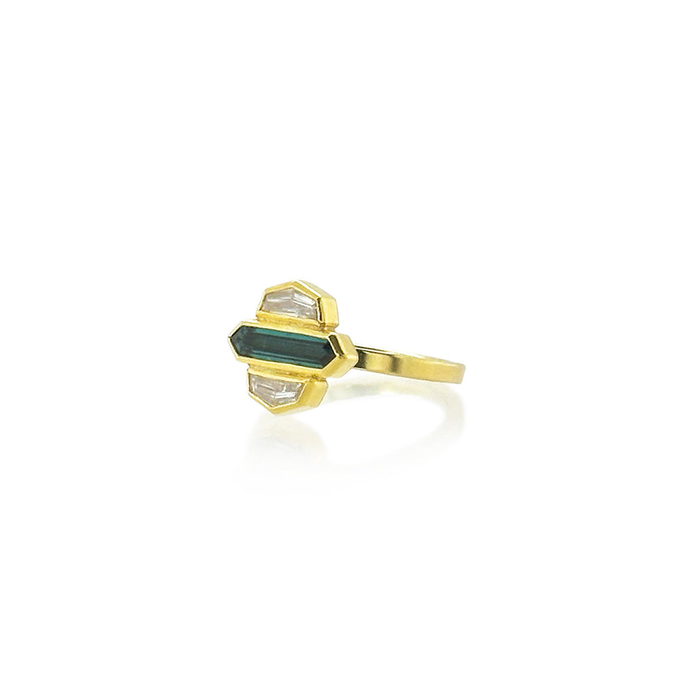 East/West Green Tourmaline and Diamond Ring