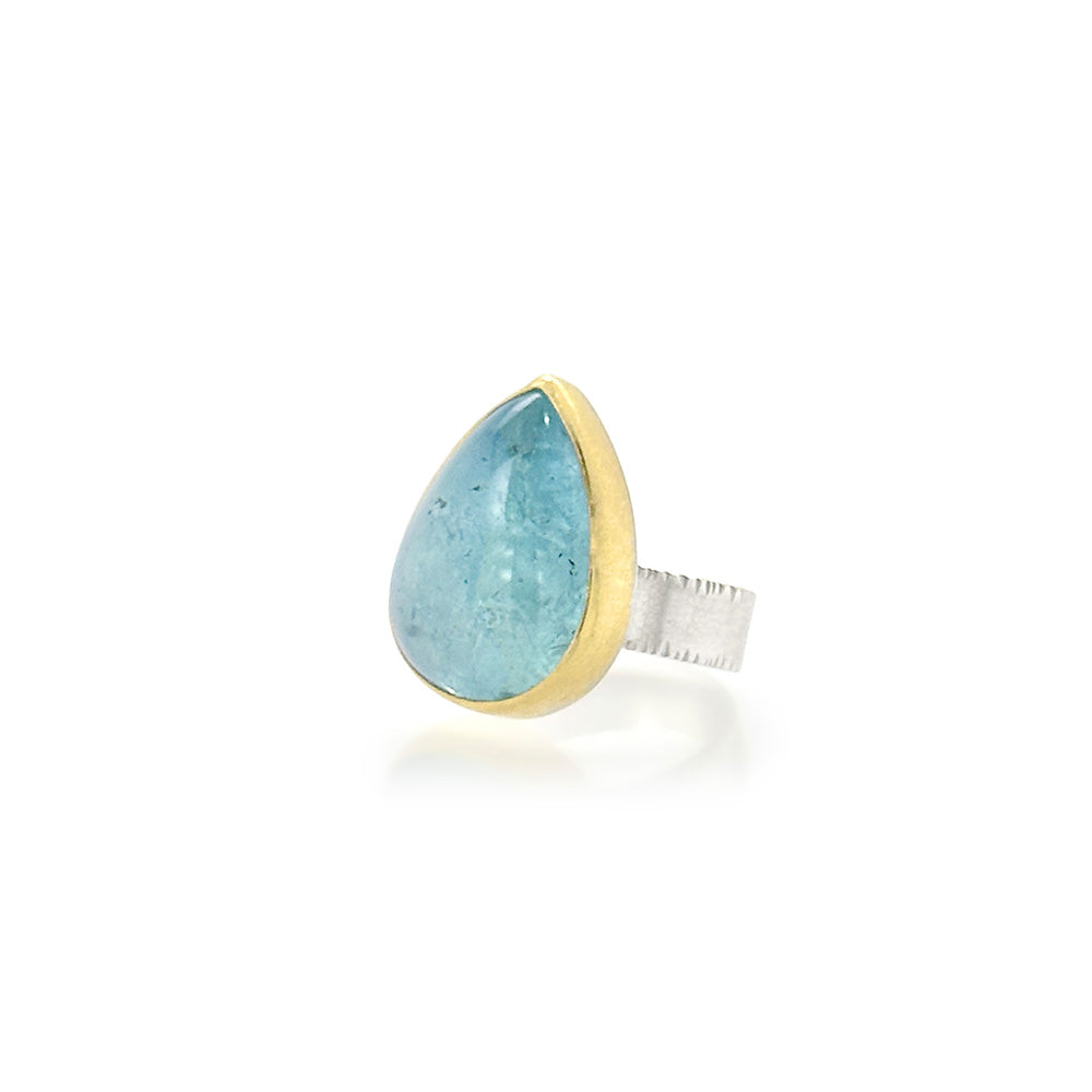 Tear-Drop Cabochon Aquamarine Ring