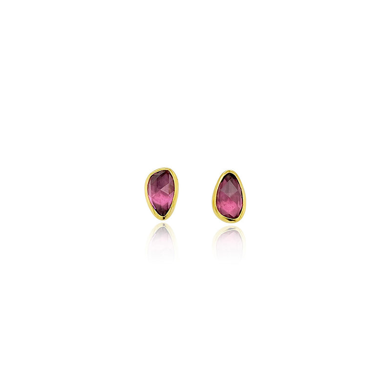 Rhodolite Garnet Rose Cut Stud Earrings