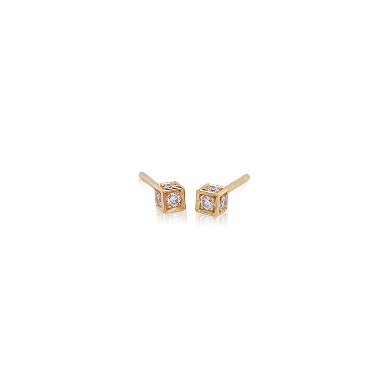 Diamond Cube Earrings, 18K