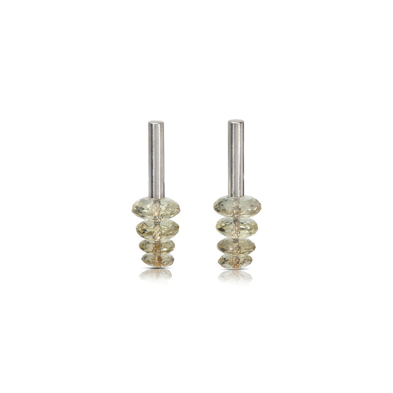Tube Earrings in Sterling Silver with Citrine Beads