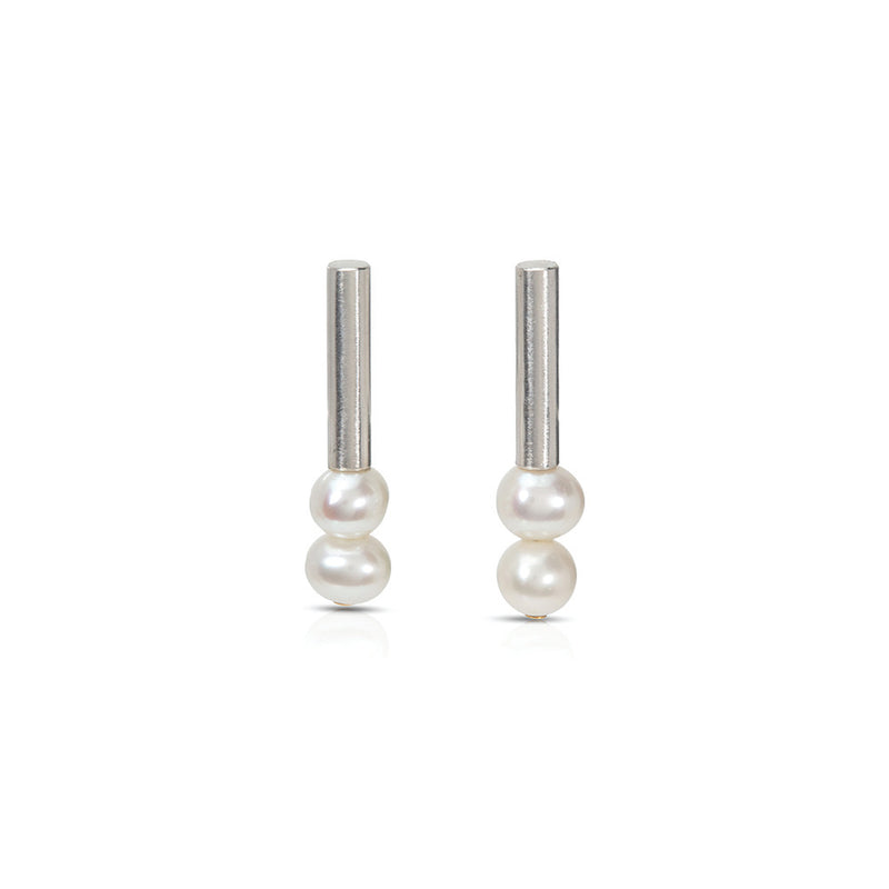 Tube Earrings in Sterling Silver with Freshwater Pearls