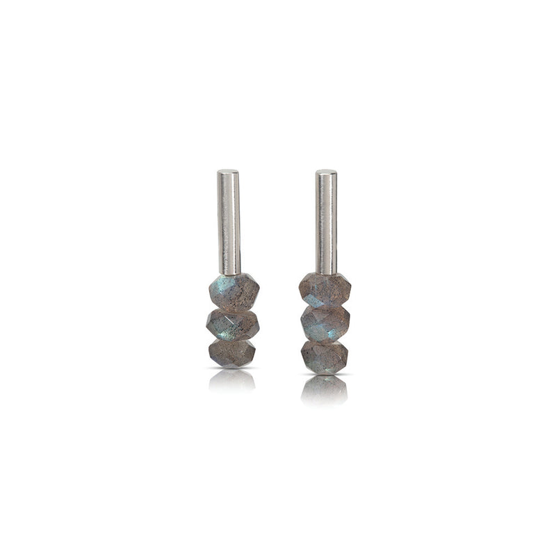 Tube Earrings in Sterling Silver with Labradorite Beads