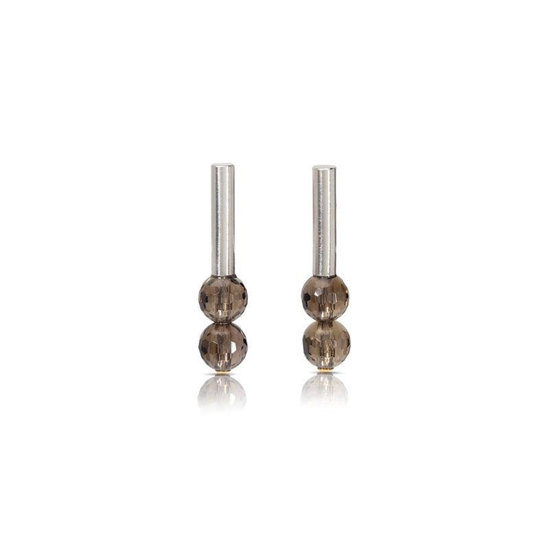 Tube Earrings in Sterling Silver with Smoky Quartz Beads