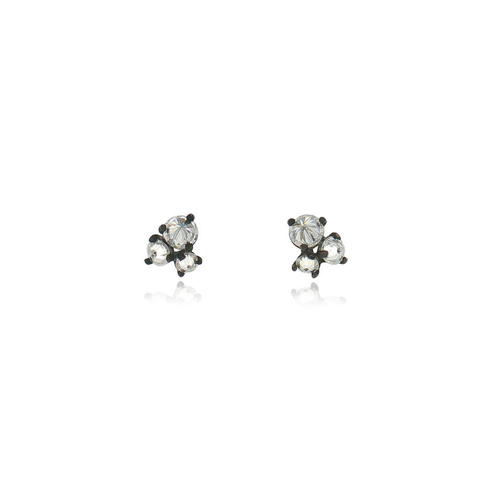 Triple Inverted White Diamond Earrings with Darkened Prongs