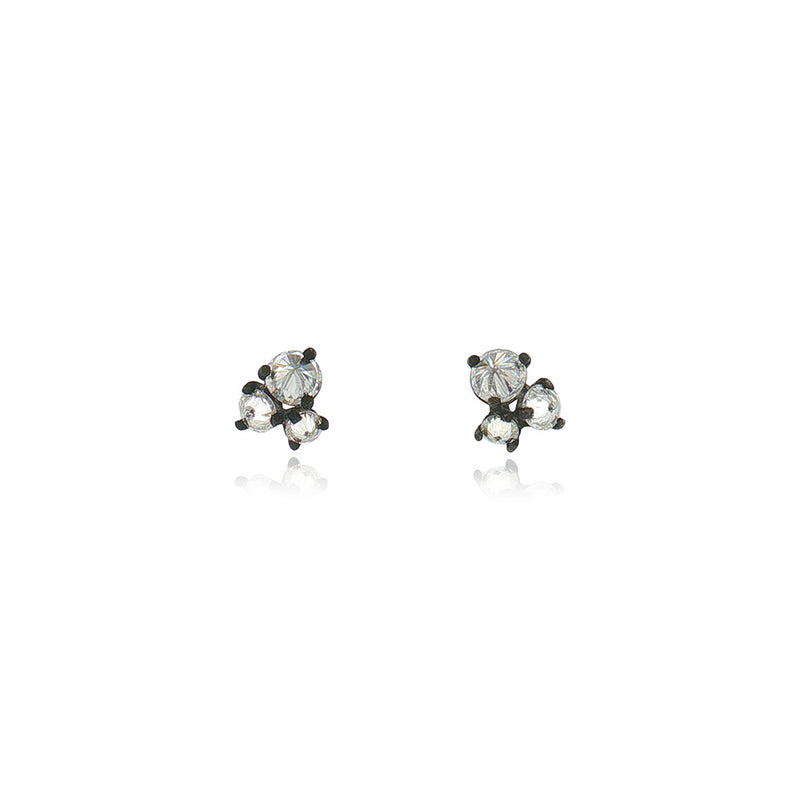 Triple Inverted White Diamond Earrings with Darkened Prongs