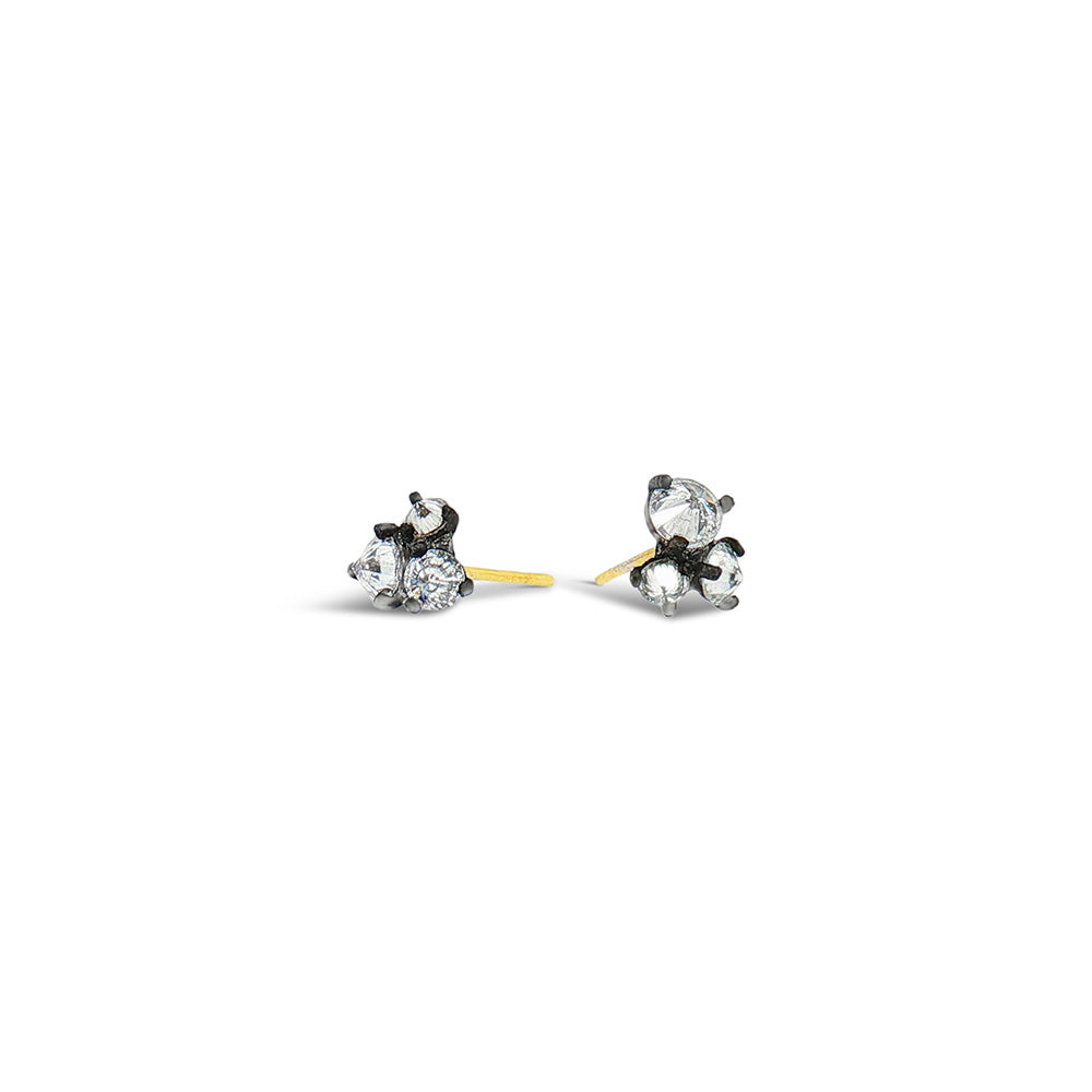 Triple Inverted White Diamond Earrings with Darkened Prongs
