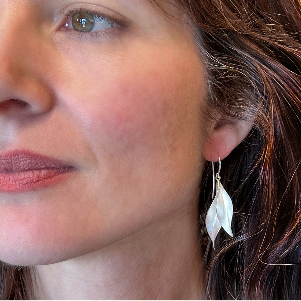Double "Mountain Mint Leaf" Earrings in Sterling Silver