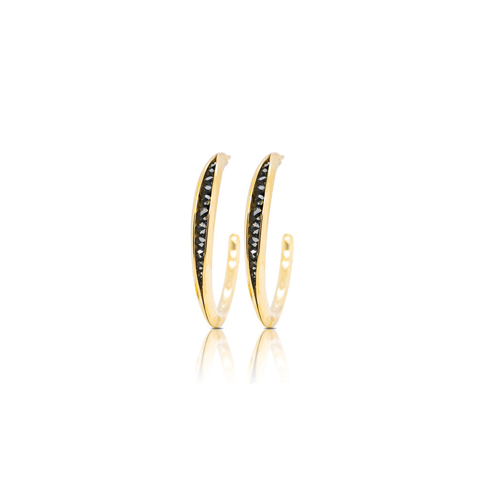 Large Anti-Clastic Raised Hoop Earrings with Black Diamond Rondels in 18K