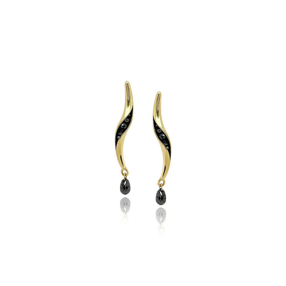 wave link earring in 18k with black diamonds
