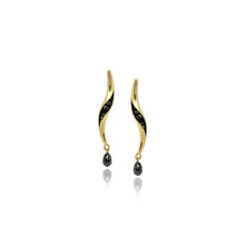 wave link earring in 18k with black diamonds