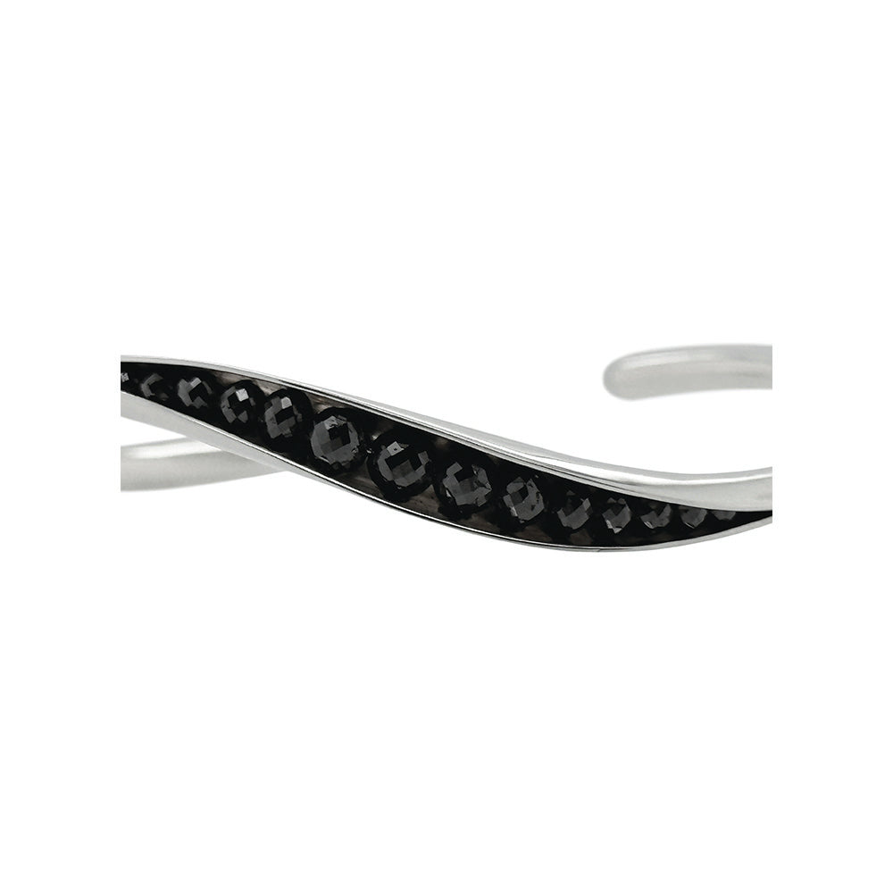 Silver Wave Cuff with Black Diamonds