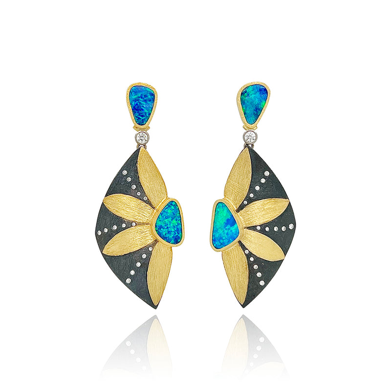 Opal Earrings with Flower Drops