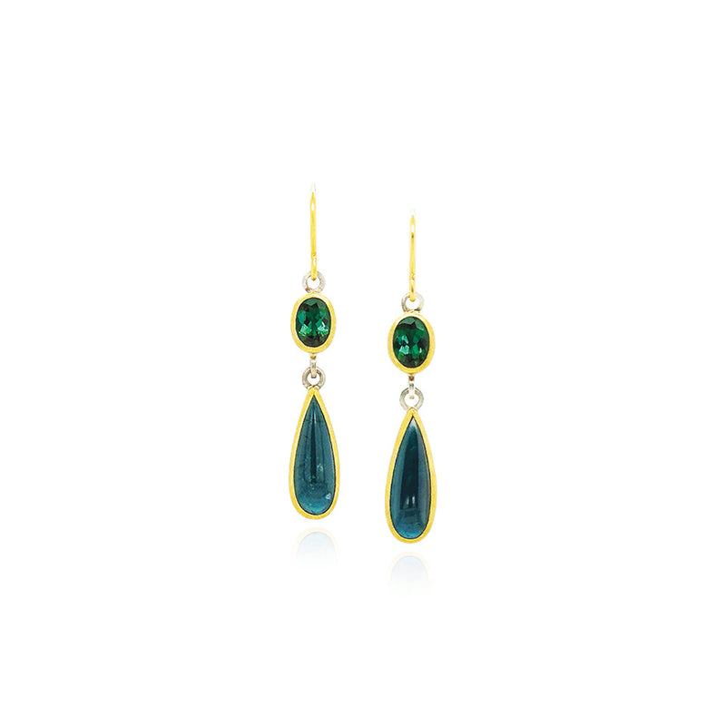Oval and Tear-Drop Shaped Tourmaline Drop Earrings