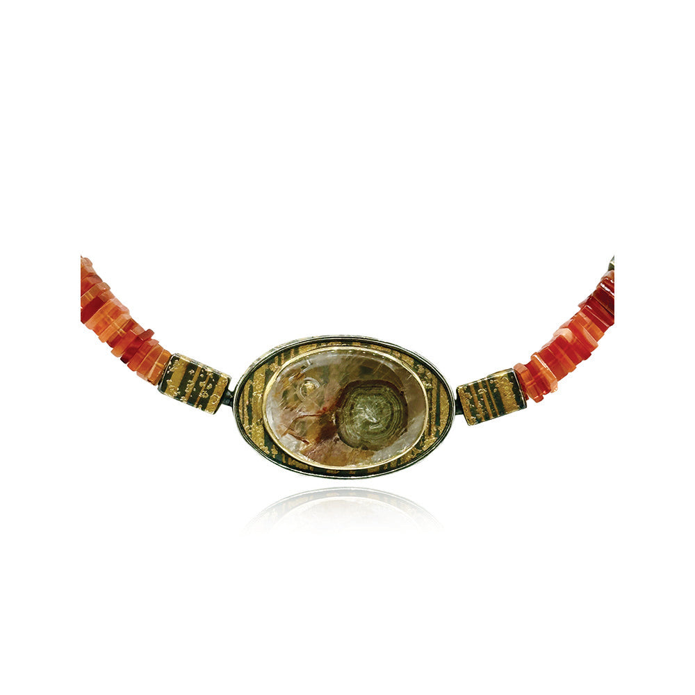 Mexican Fire Opal and Pyrite Sun Necklace