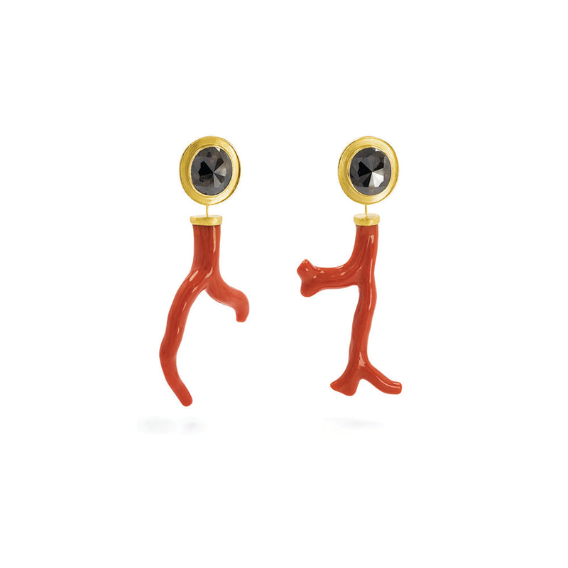 "Under the Sea" Branch Coral Earrings with Black Diamonds