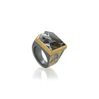 Sliced meteorite (Esquel) set in 22k and 24k yellow gold. Ring is 3/4" wide (20mm) and is a size 10.