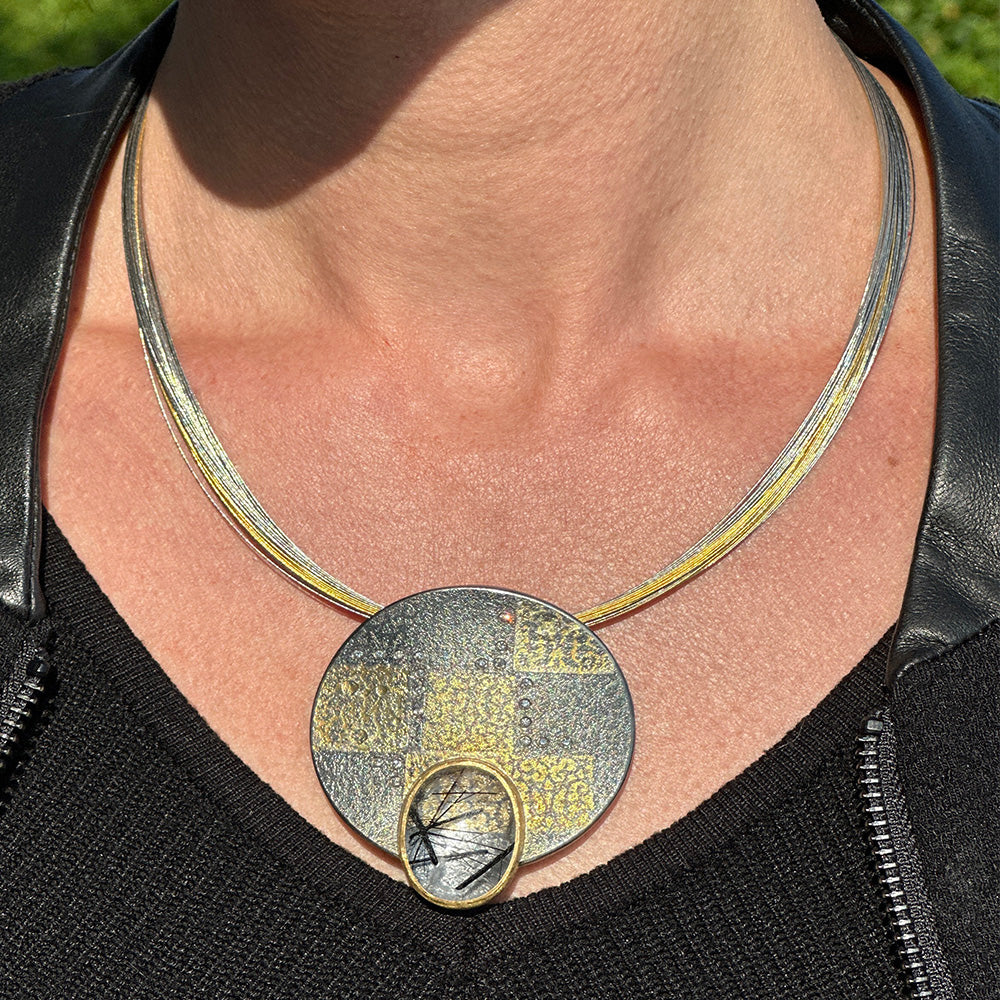 "Fabric" Brooch/Pendant with Tourmalinated Quartz