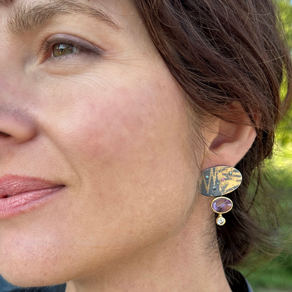 triple tiered amethyst earrings
