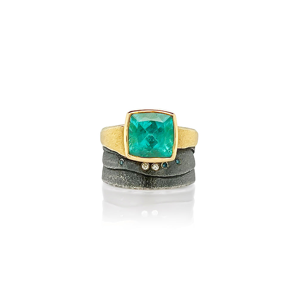 blue green tourmaline ring with fancy colored diamonds