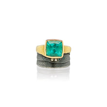 blue green tourmaline ring with fancy colored diamonds