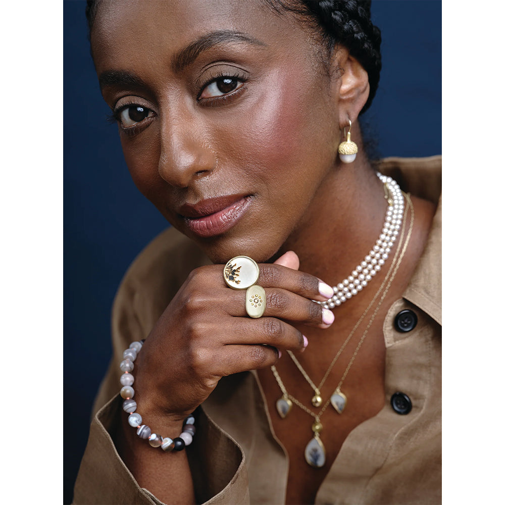 Acorn Earrings with South Sea Pearls in 18K Green Gold