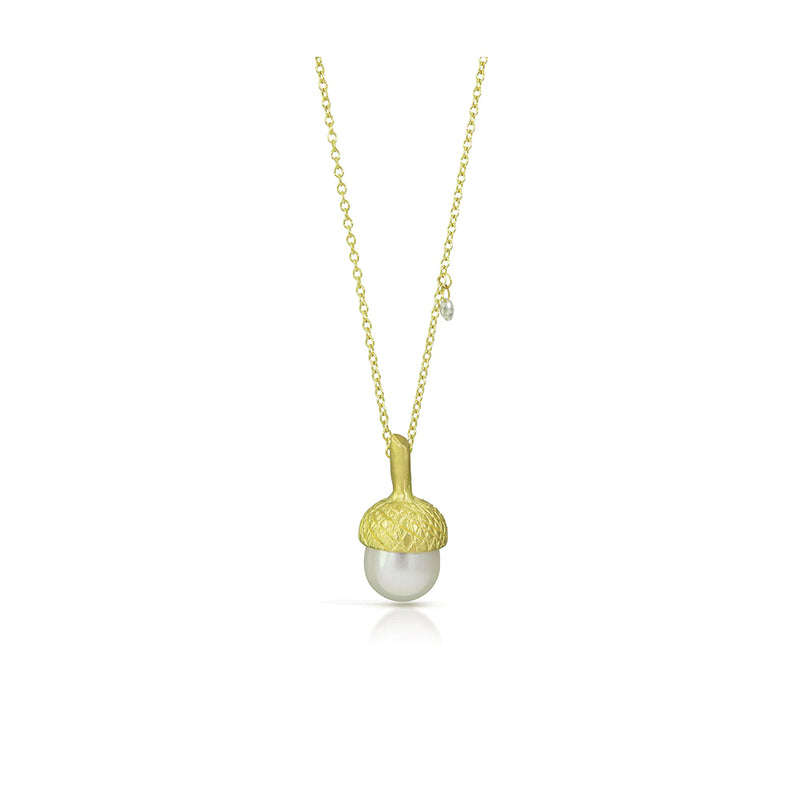 Acorn Necklace with South Sea Pearl and Diamond Briolette