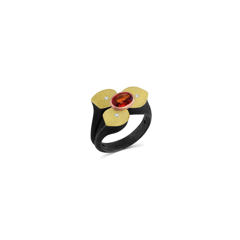 Flower Ring with Orange Sapphire