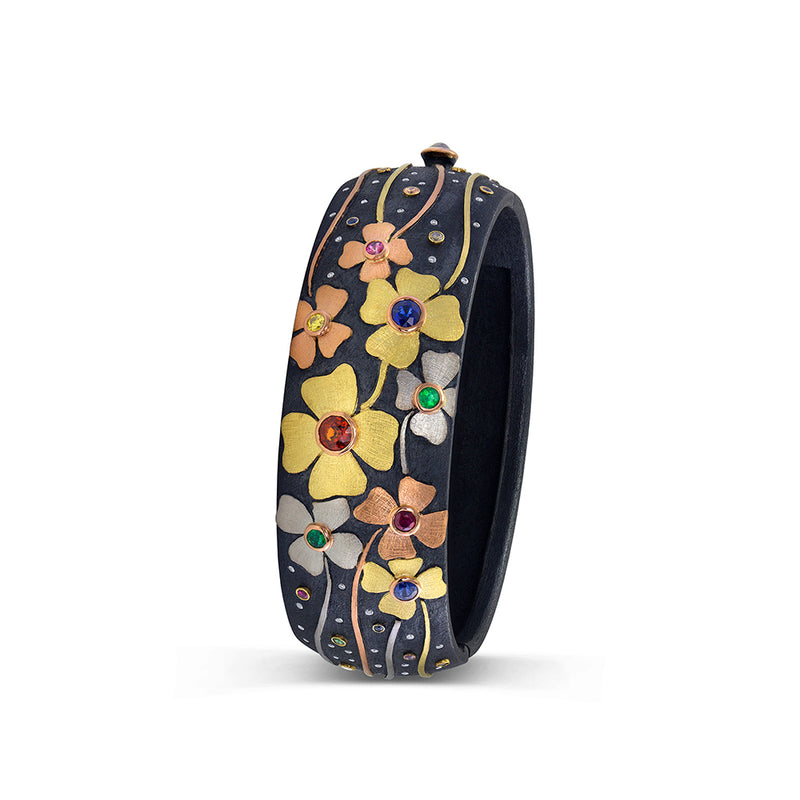 Multi-Flower Hinged Bangle Bracelet