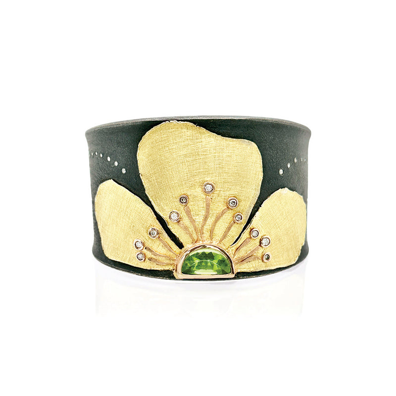 Peridot and Diamond Flower Cuff