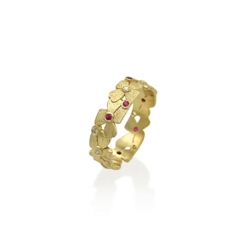"Flower" Band with Diamonds and Rubies