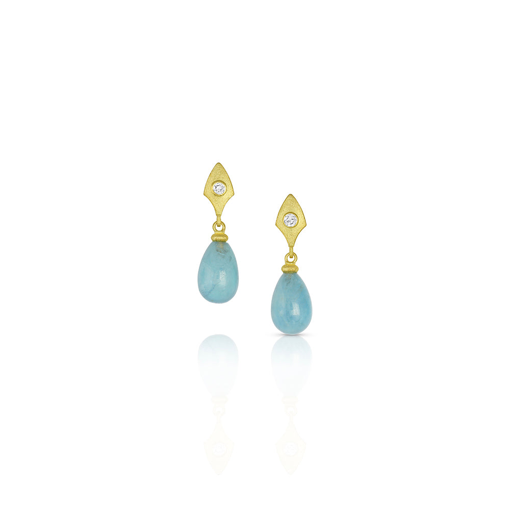 Aquamarine Drop Earrings in 18K with Champagne Diamonds