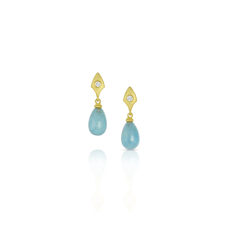 Aquamarine Drop Earrings in 18K with Champagne Diamonds