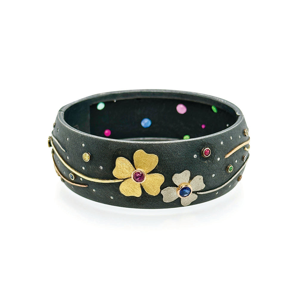 Multi-Flower Hinged Bangle Bracelet