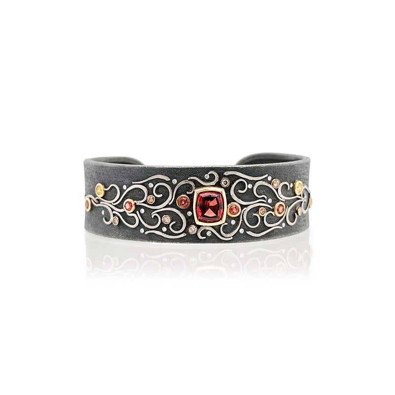 Garnet and Multi-Color Rosecut Diamond Cuff
