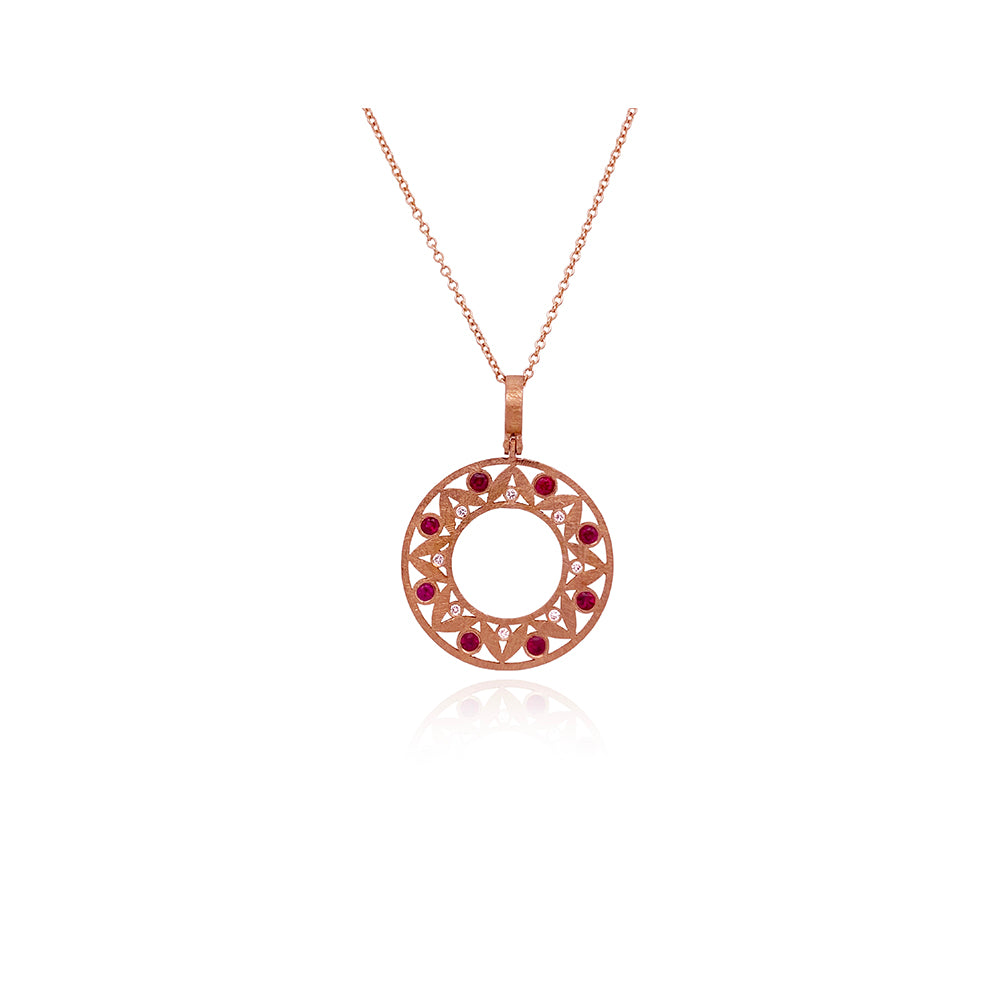18K Rose Gold Pendant with Rubies and Diamonds