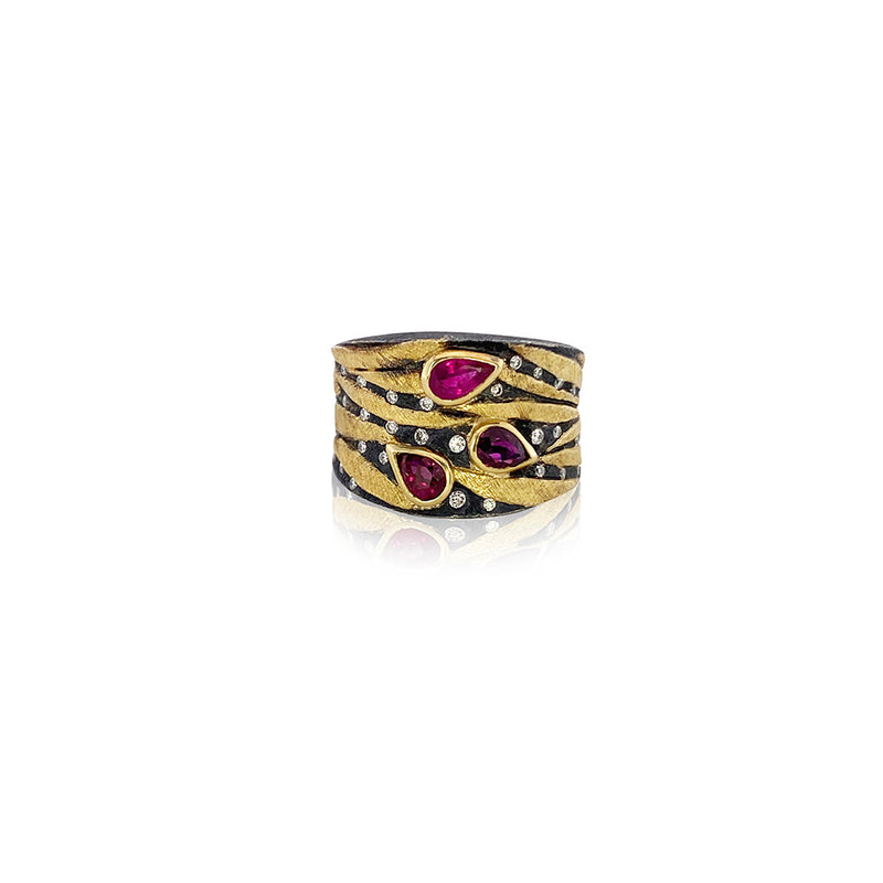 18K Gold, Diamond and Marquise Ruby Ring