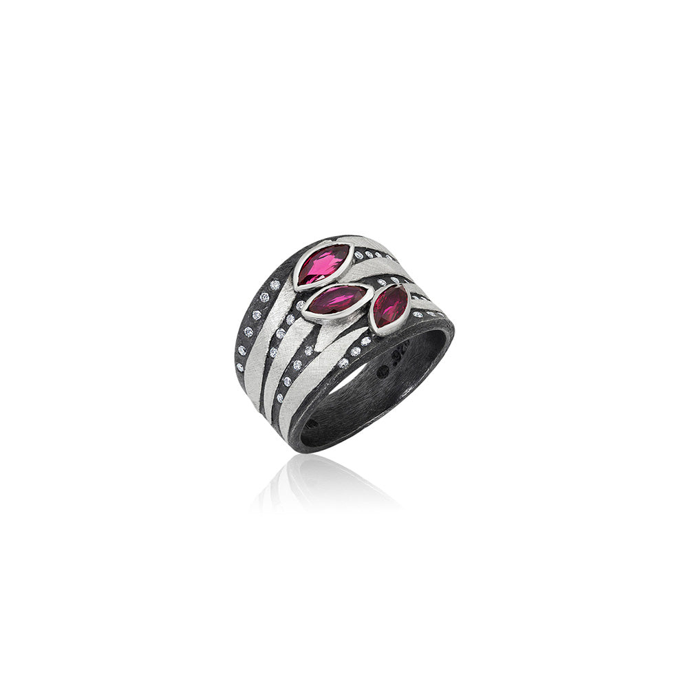 Platinum, Diamond and Marquise Ruby Ring