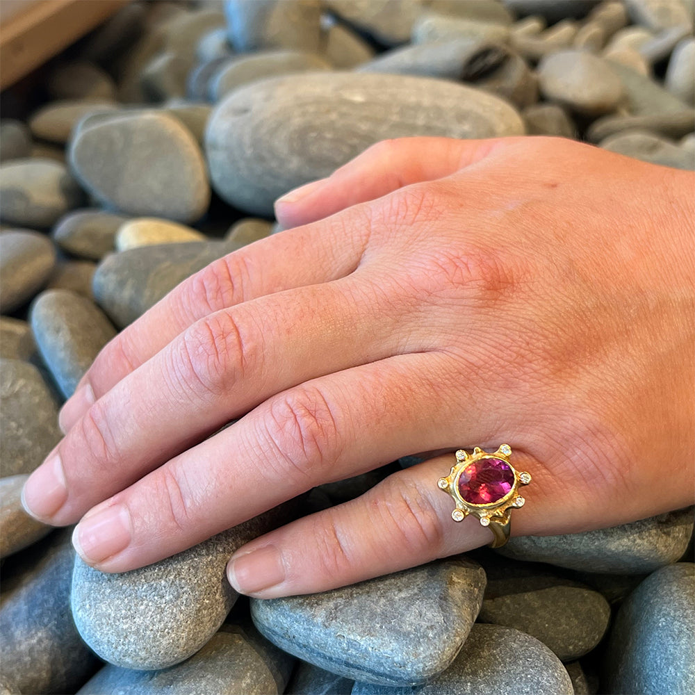 pink tourmaline anemone ring