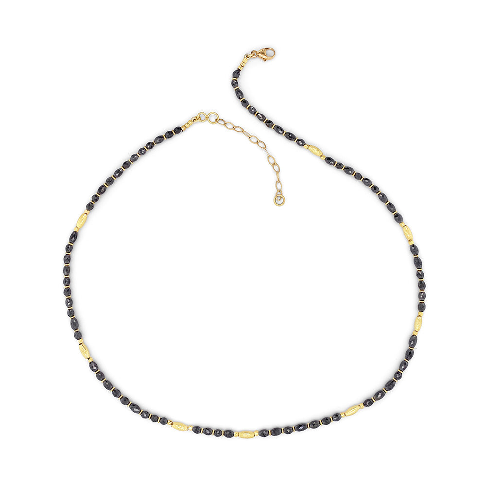 Triple Wrap Bracelet or Long Necklace with Olive-Shaped Black Diamonds