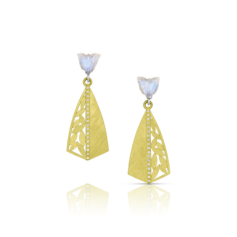 Carved moonstone double leaf earrings