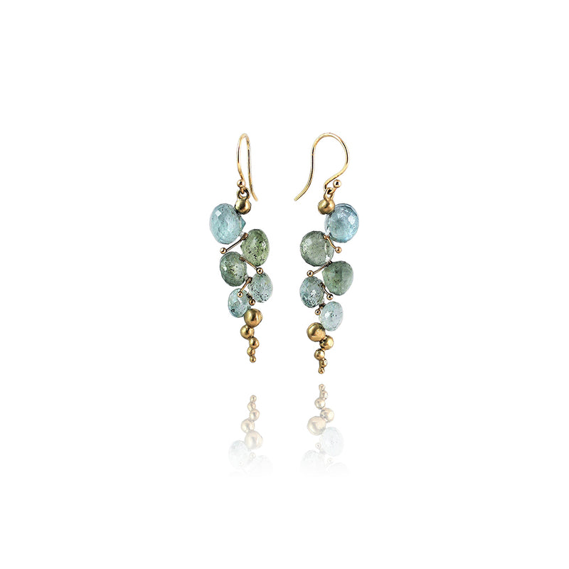 Small " Caviar" Earrings in Moss Aquamarine