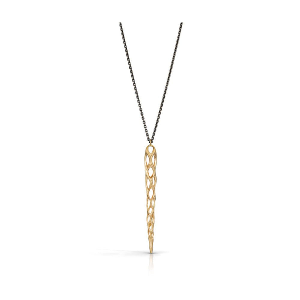 Cholla Pendant Large 14K Yellow Gold on 32" Oxidized Sterling Silver Chain