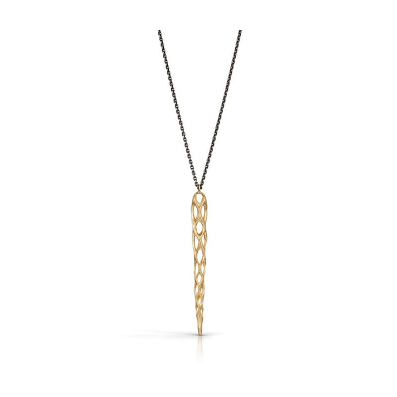 Cholla Pendant Large 14K Yellow Gold on 32" Oxidized Sterling Silver Chain