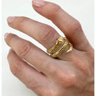 Gold Crownwork Double Wrap Snake Ring with Red Sapphire Eyes