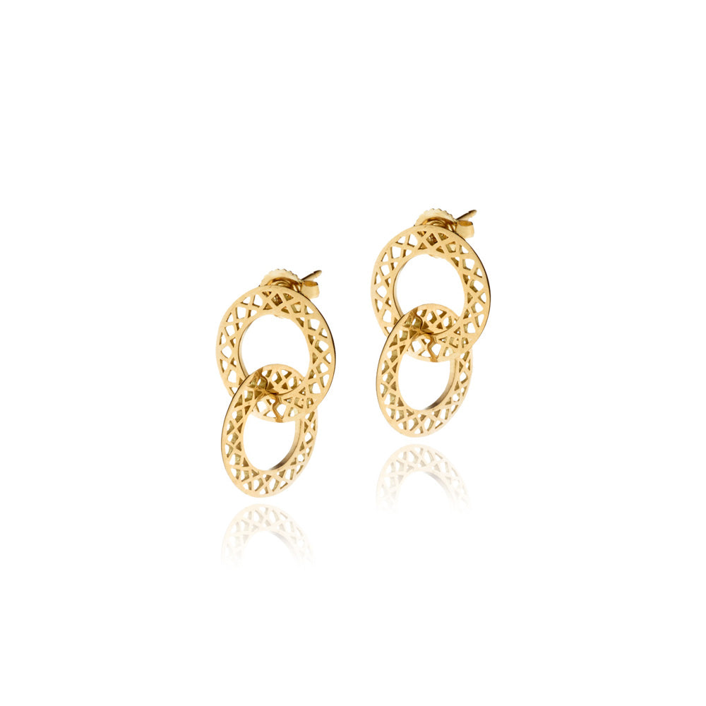 18K Yellow Gold Small Circle Stud Earring with Small Crownwork Circle