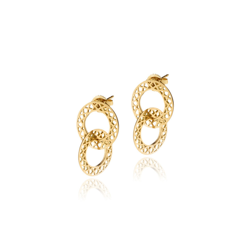 18K Yellow Gold Small Circle Stud Earring with Small Crownwork Circle