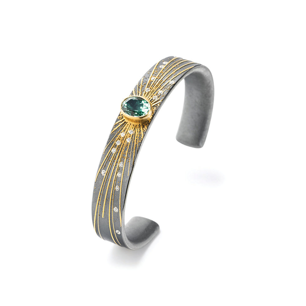 Radiant cuff with green tourmaline